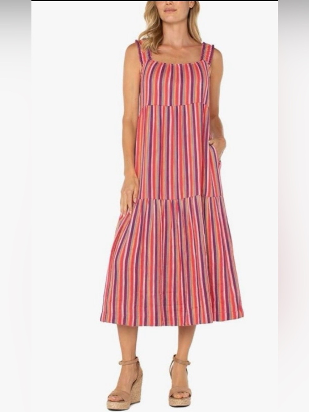 Liverpool Striped Midi Dress in Pink Multi